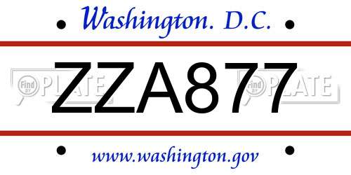 ZZA877 District Of Columbia License Plate