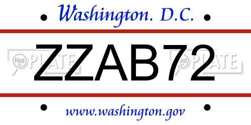 ZZAB72 District Of Columbia License Plate