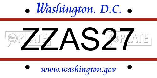 ZZAS27 District Of Columbia License Plate