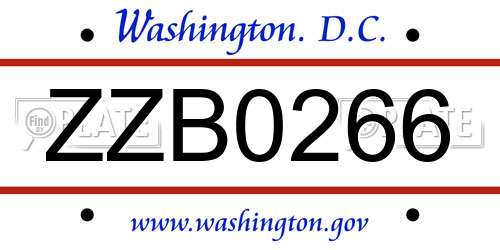 ZZB0266 District Of Columbia License Plate
