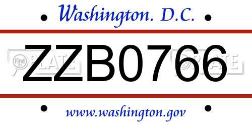ZZB0766 District Of Columbia License Plate