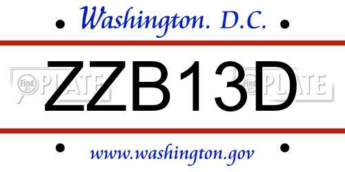 ZZB13D District Of Columbia License Plate