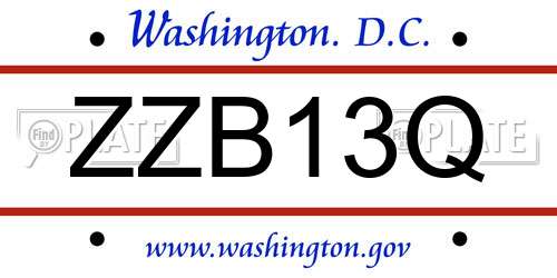 ZZB13Q District Of Columbia License Plate