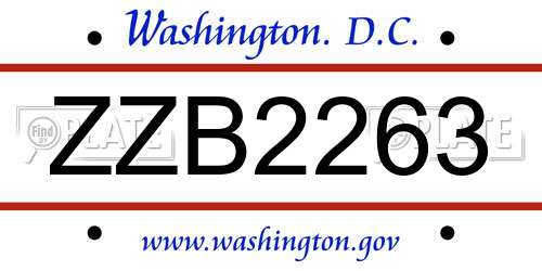 ZZB2263 District Of Columbia License Plate