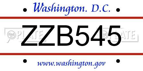ZZB545 District Of Columbia License Plate