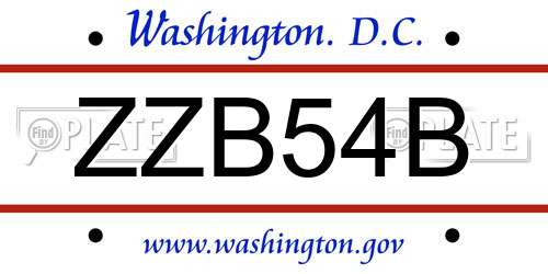 ZZB54B District Of Columbia License Plate