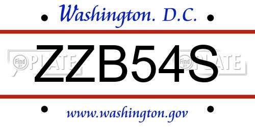 ZZB54S District Of Columbia License Plate