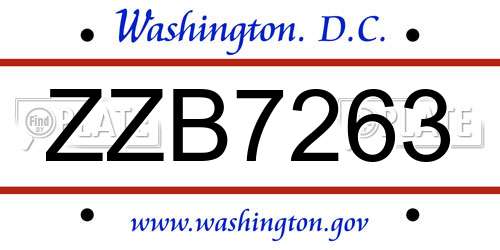 ZZB7263 District Of Columbia License Plate