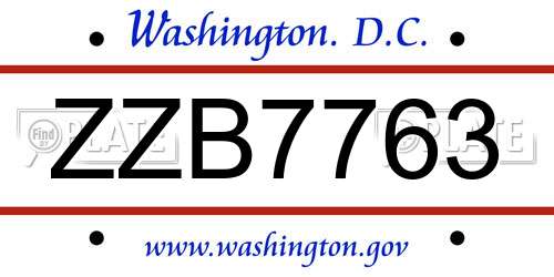 ZZB7763 District Of Columbia License Plate