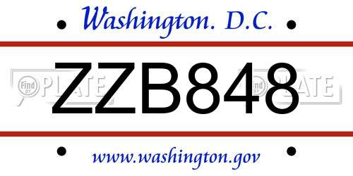 ZZB848 District Of Columbia License Plate