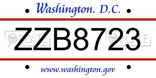 ZZB8723 District Of Columbia License Plate