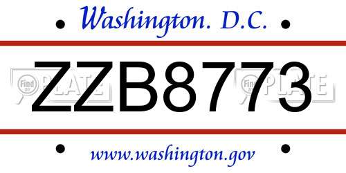 ZZB8773 District Of Columbia License Plate