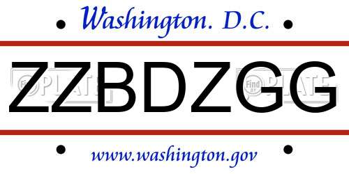 ZZBDZGG District Of Columbia License Plate