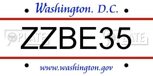 ZZBE35 District Of Columbia License Plate