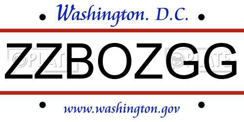 ZZBOZGG District Of Columbia License Plate