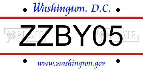 ZZBY05 District Of Columbia License Plate
