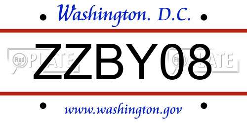 ZZBY08 District Of Columbia License Plate