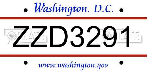 ZZD3291 District Of Columbia License Plate
