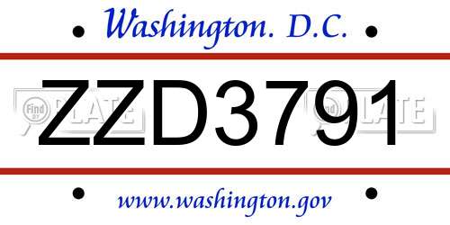 ZZD3791 District Of Columbia License Plate