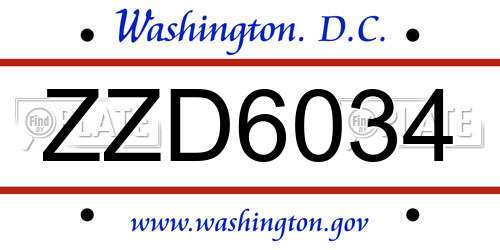 ZZD6034 District Of Columbia License Plate