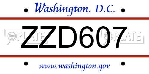 ZZD607 District Of Columbia License Plate