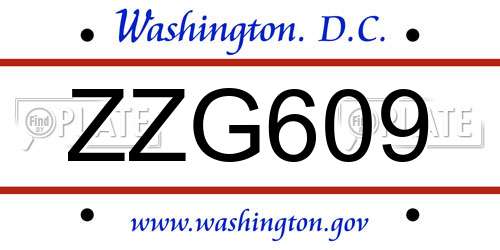 ZZG609 District Of Columbia License Plate