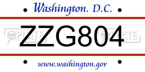 ZZG804 District Of Columbia License Plate
