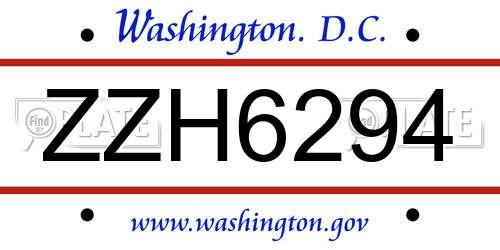 ZZH6294 District Of Columbia License Plate