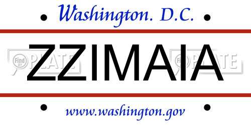 ZZIMAIA District Of Columbia License Plate