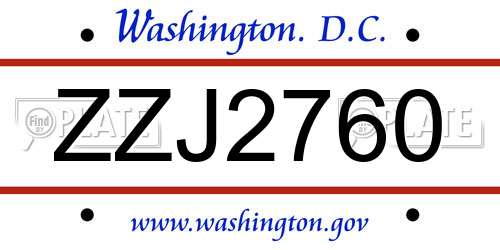 ZZJ2760 District Of Columbia License Plate