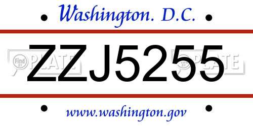 ZZJ5255 District Of Columbia License Plate