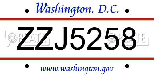 ZZJ5258 District Of Columbia License Plate