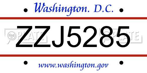 ZZJ5285 District Of Columbia License Plate