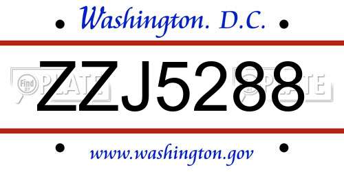 ZZJ5288 District Of Columbia License Plate