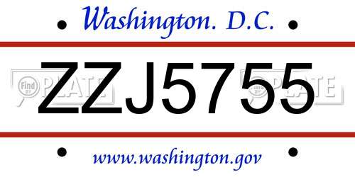 ZZJ5755 District Of Columbia License Plate