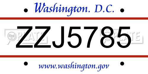 ZZJ5785 District Of Columbia License Plate