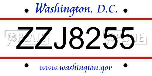 ZZJ8255 District Of Columbia License Plate