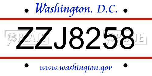 ZZJ8258 District Of Columbia License Plate