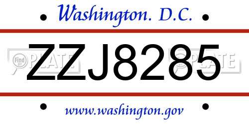 ZZJ8285 District Of Columbia License Plate