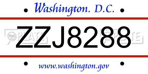 ZZJ8288 District Of Columbia License Plate