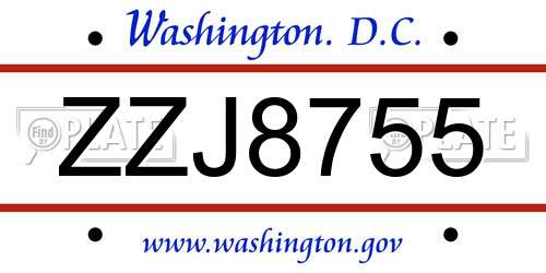 ZZJ8755 District Of Columbia License Plate