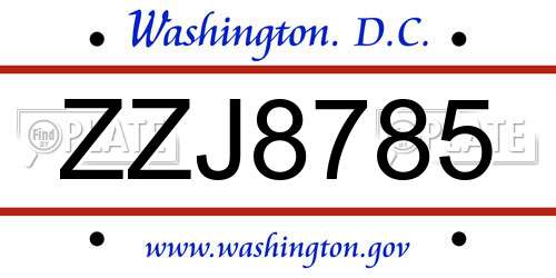 ZZJ8785 District Of Columbia License Plate