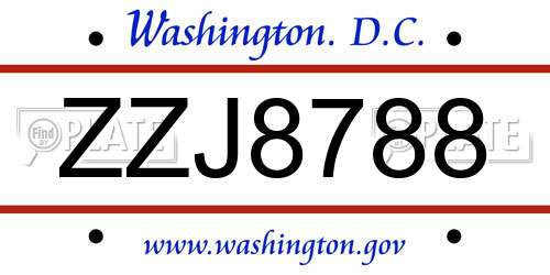 ZZJ8788 District Of Columbia License Plate