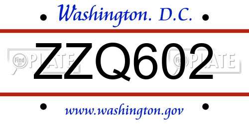 ZZQ602 District Of Columbia License Plate