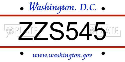 ZZS545 District Of Columbia License Plate