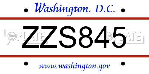 ZZS845 District Of Columbia License Plate