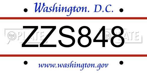 ZZS848 District Of Columbia License Plate