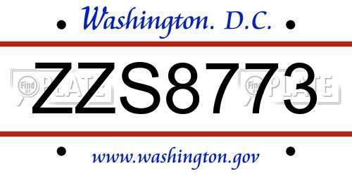 ZZS8773 District Of Columbia License Plate