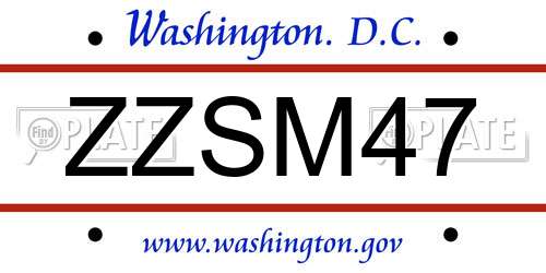 ZZSM47 District Of Columbia License Plate