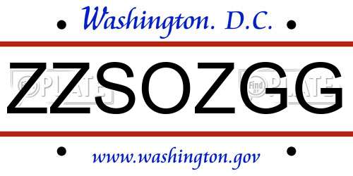 ZZSOZGG District Of Columbia License Plate